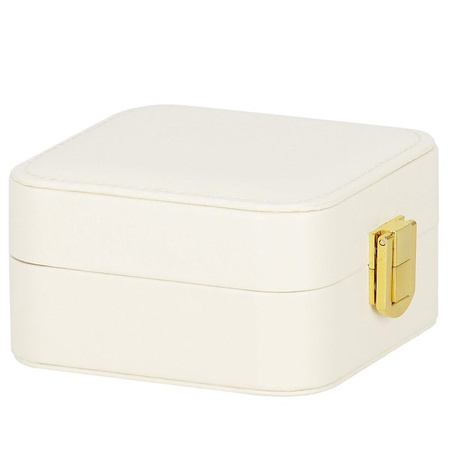 Kufer, szkatułka na biżuterię 10x10x5 cm kremowy z przegródkami ekoskóra