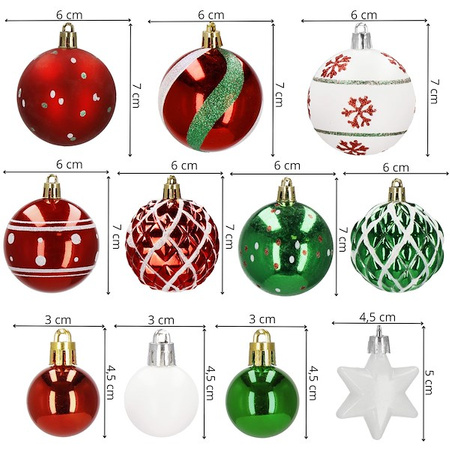 Bombki choinkowe 42 szt. ozdoby świąteczne zestaw białe, czerwone, zielone