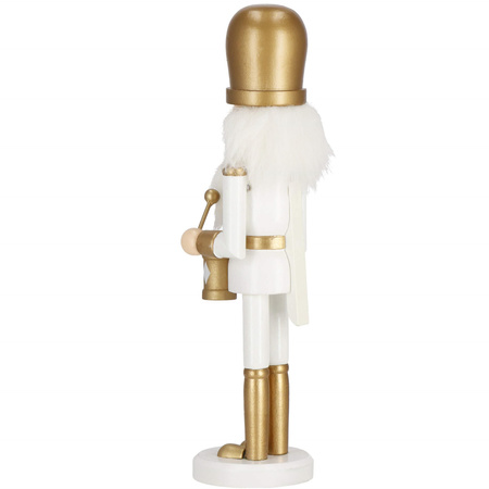 Dziadek do orzechów 30,5 cm z bębenkiem drewniany żołnierzyk złoty, figurka świąteczna
