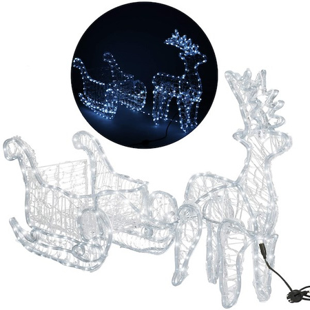 Renifer Led 150 cm świąteczny z saniami świetlna dekoracja do ogrodu biały zimny