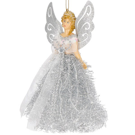 Zawieszka choinkowa aniołek 20cm świąteczna ozdoba srebrny brokat, cekiny