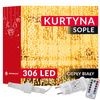 Kurtyna świetlna z pilotem 306 led girlanda, lampki wewnętrzno-zewnętrzne sople ciepły biały