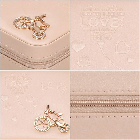 Kufer, szkatułka na biżuterię ekoskóra 10x10x5 cm różowy organizer z przegródkami