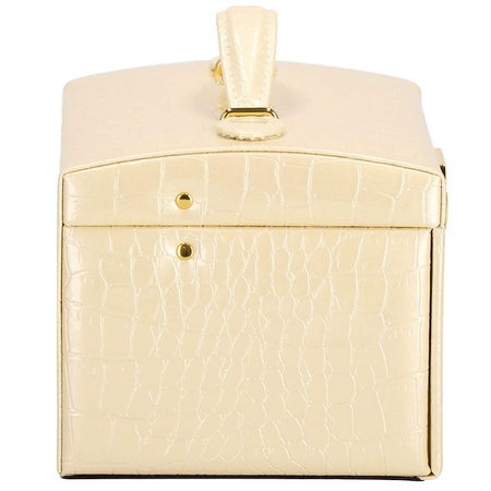 Kuferek, szkatułka na biżuterię 17,5x14x12,5 cm ecru z szufladami i lusterkiem