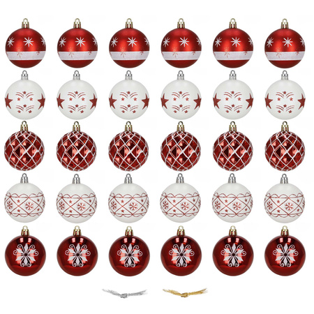 Bombki choinkowe, nietłukące, dekoracje świąteczne do stroika 30 szt. biało-czerwone