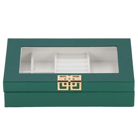 Kufer, szkatułka na biżuterię 23,5x14x5,5 cm zielony organizer z przegródkami ekoskóra