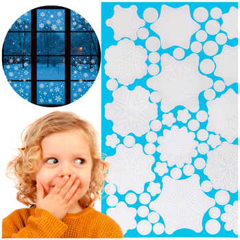 Naklejki świąteczne, dekoracje na okno 65 szt. płatki śniegu, ozdoby okienne, samoprzylepne, białe