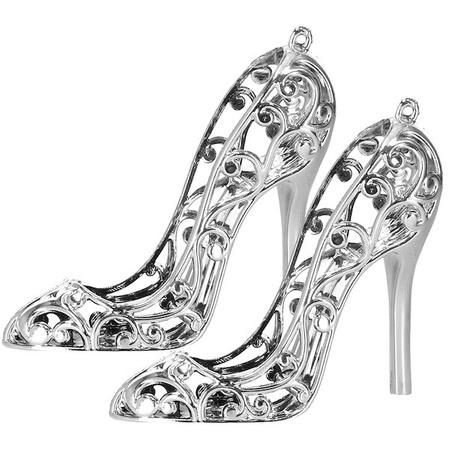 Zawieszki choinkowe 2 szt. obcasy ozdoba świąteczna ażurowa srebrna