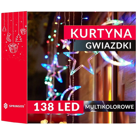 Kurtyna świetlna 138 Led girlanda gwiazdki księżyce lampki sople multikolor