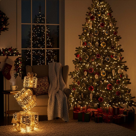 Dekoracja świąteczna LED prezenty ozdoba świetlna 74 cm 160 diod biały ciepły