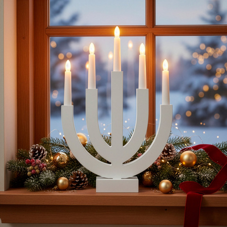 Świecznik adwentowy z 5 świecami Led bożonarodzeniowy świąteczny na baterie biały