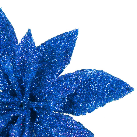 Gwiazda betlejemska, sztuczny kwiat poinsecja niebieski z brokatem