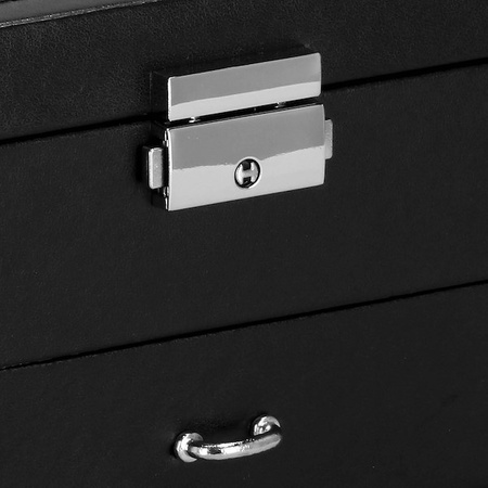 Kufer, szkatułka na biżuterię ekoskóra 16x16x11 cm czarny z szufladą i lusterkiem