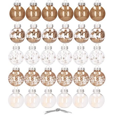 Bombki choinkowe przeźroczyste 30 szt. złoty, srebrny 6cm zestaw choinkowy