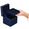 Kufer, szkatułka na biżuterię 12x12x12 cm granatowy z przegródkami welurowy