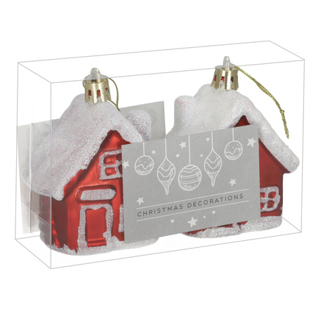 Bombki choinkowe, domki, dekoracje świąteczne do stroika, zestaw 2 szt. czerwone