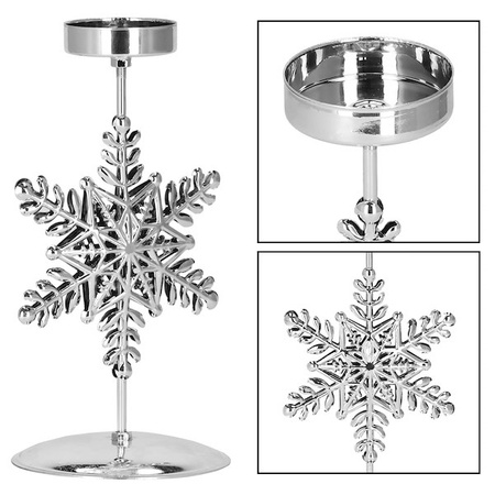 Świecznik świąteczny metalowy z gwiazdką podstawka na świeczkę srebrna