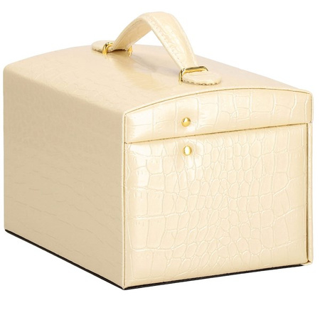 Kuferek, szkatułka na biżuterię 17,5x14x12,5 cm ecru z szufladami i lusterkiem