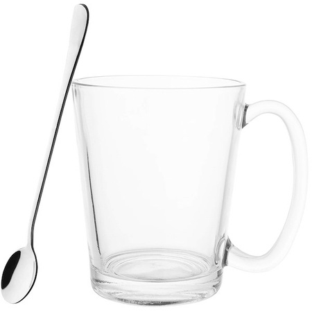 Szklanki do kawy latte, deserów 300 ml z długimi łyżeczkami komplet 6 szt.