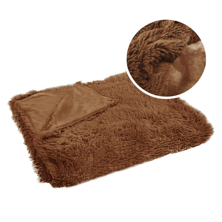 Koc, dwustronny pled 200x220 cm włochacz, narzuta na łóżko futrzak brązowy