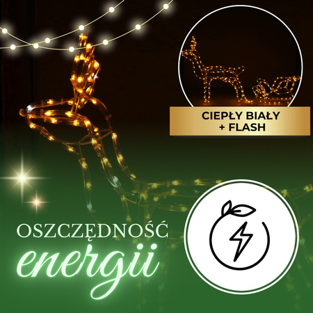 Renifer Led 120 cm świąteczny z saniami świetlna dekoracja do ogrodu biały ciepły + flash