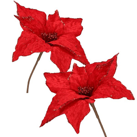 Gwiazda betlejemska 26 cm sztuczny kwiat, poinsecja czerwona z brokatem