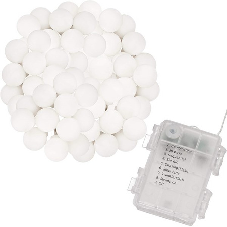Lampki choinkowe 50 Led kuleczki biały ciepły z programatorem na baterie
