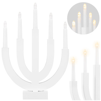 Świecznik adwentowy z 5 świecami Led bożonarodzeniowy świąteczny na baterie biały