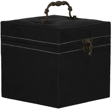 Kuferek, szkatułka na biżuterię 12x12x12 cm czarny z przegródkami welurowy