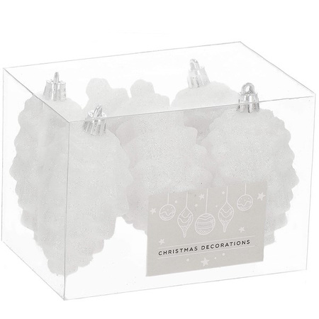 Zawieszki choinkowe szyszki 6 szt. ozdoby świąteczne 9,5 cm bombki biały brokat