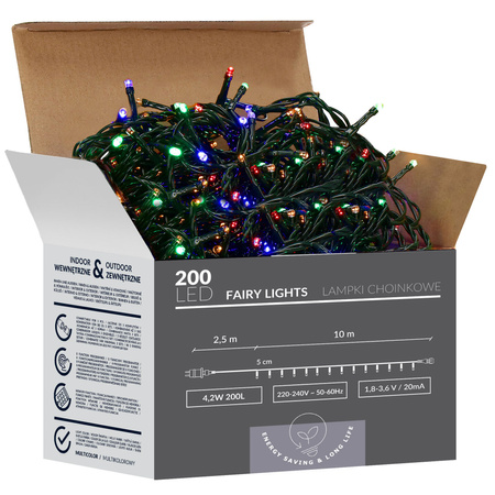 Lampki choinkowe 200 led multikolor 10m oświetlenie świąteczne IP44