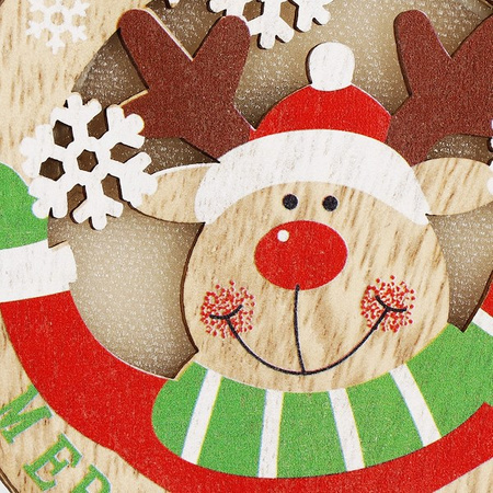 Zawieszka choinkowa renifer świecąca ozdoba świąteczna drewniana na baterię