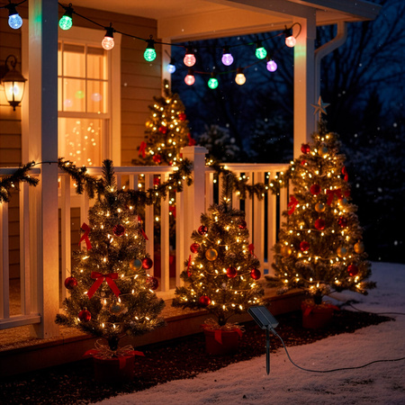 Lampki choinkowe solarne żarówki 15 Led oświetlenie zewnętrzne 10,5 m multikolor