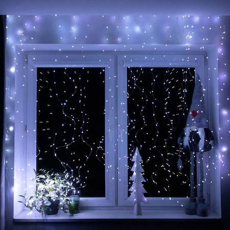 Kurtyna świetlna biały zimny 200 Led lampki wewnętrzne z programatorem USB