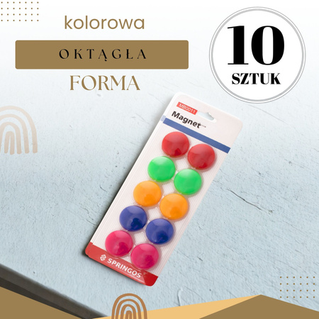 Kolorowe okrągłe magnesy do tablicy magnetycznej zestaw 10 szt.
