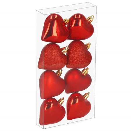Bombki choinkowe 7 cm dekoracje świąteczne 8 szt. nietłukące serca, czerwone