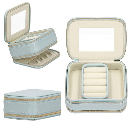 Kufer, szkatułka na biżuterię ekoskóra 11,5x8,5x5,5 cm błękitny z przegródkami