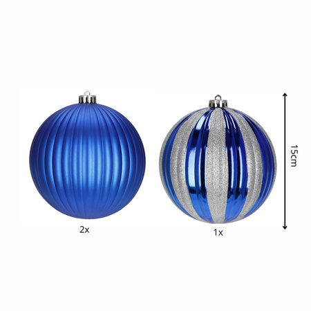 Duże bombki choinkowe 15 cm 3 szt. ozdoby świąteczne nietłukące, z brokatem, niebieskie