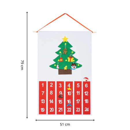 Kalendarz adwentowy na ścianę z 24 okienkami 10 ozdobami na choinkę, dekoracja świąteczna