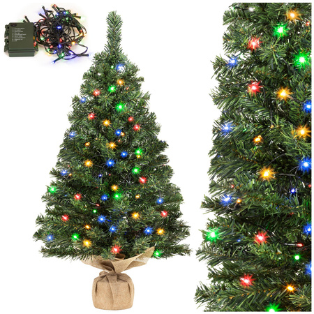 Choinka sztuczna mała 90 cm z oświetleniem choinkowym 50 LED multikolor, na stolik, biurko