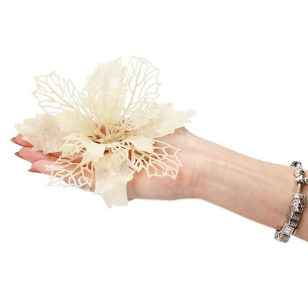 Gwiazda betlejemska, sztuczny kwiat, poinsecja ażurowa z brokatem