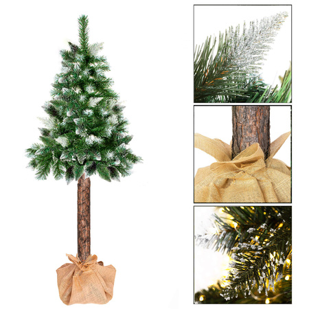 Choinka na pniu sztuczna 140 cm sosna diamentowa ośnieżona jak żywa premium