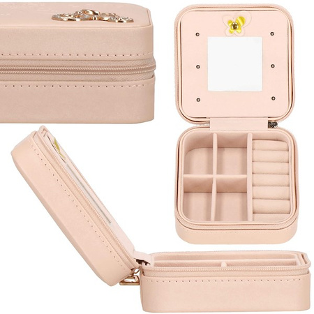 Kufer, szkatułka na biżuterię ekoskóra 10x10x5 cm różowy organizer z przegródkami