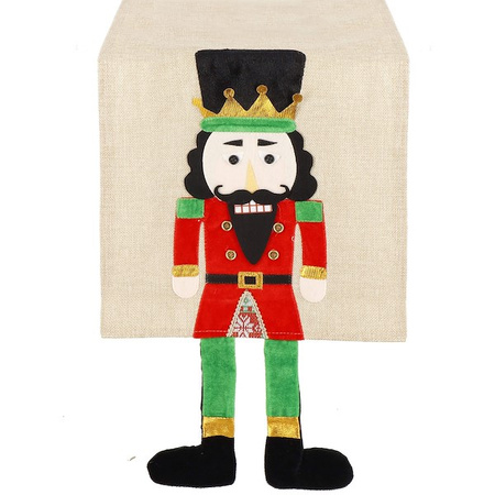 Bieżnik na stół 180x33cm obrus świąteczny z dziadkiem do orzechów beżowy