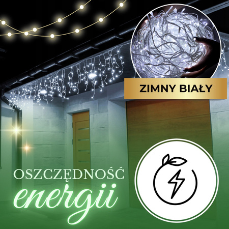 Kurtyna świetlna 1500 led girlanda, lampki wewnętrzno-zewnętrzne sople zimny biały