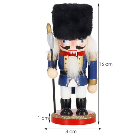 Dziadek do orzechów 16 cm z toporkiem drewniany żołnierzyk niebiesko-biały