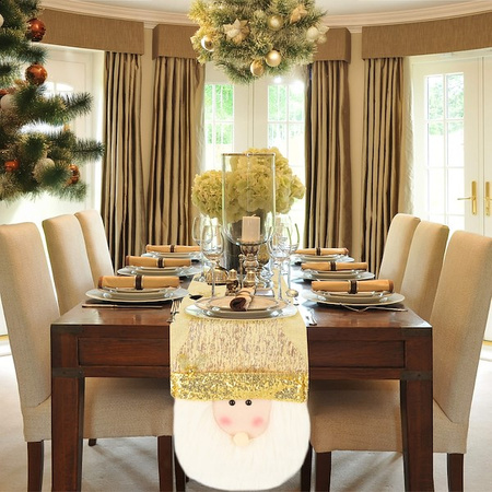 Bieżnik na stół 205x30cm obrus świąteczny z mikołajem złoty