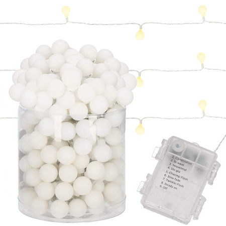 Lampki choinkowe 80 Led kuleczki biały ciepły z programatorem na baterie