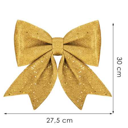 Kokardka świąteczna na choinkę 30 cm brokatowa zawieszka choinkowa złota