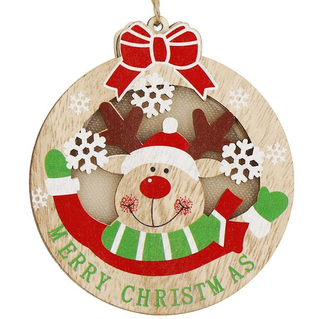 Zawieszka choinkowa renifer świecąca ozdoba świąteczna drewniana na baterię